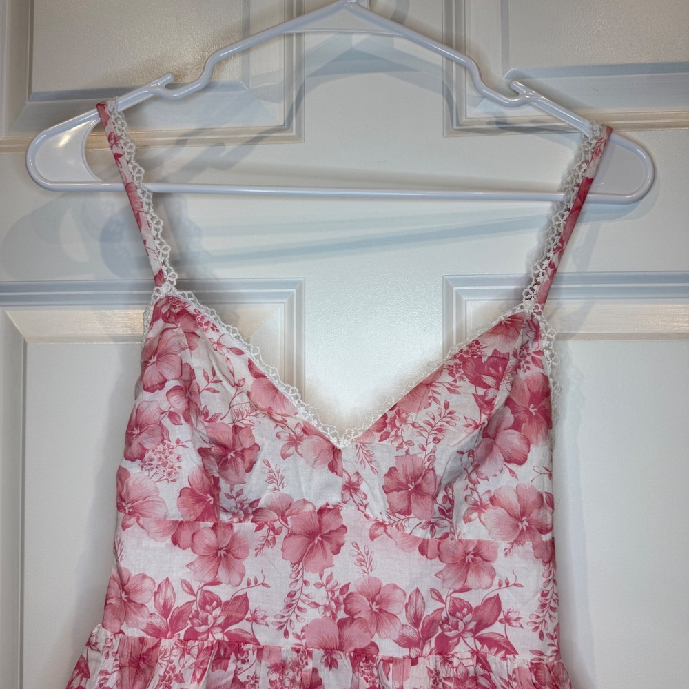 Altar'd State Pink Floral Lace Trim Mini Dress Smocked Back Dress Size XXS - Picture 6 of 10